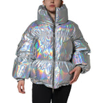 Dolce & Gabbana Silver Iridescent Puffer Full Zip Coat Jacket JKT4096-40