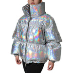 Dolce & Gabbana Silver Iridescent Puffer Full Zip Coat Jacket JKT4096-40