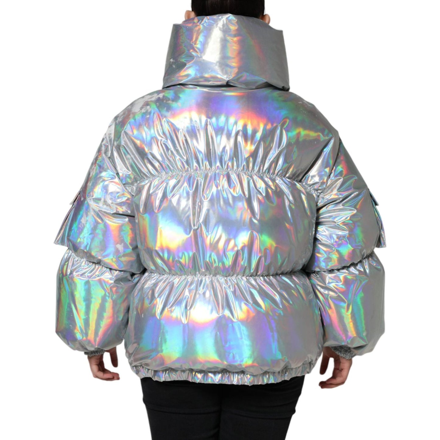 Dolce & Gabbana Silver Iridescent Puffer Full Zip Coat Jacket JKT4096-40