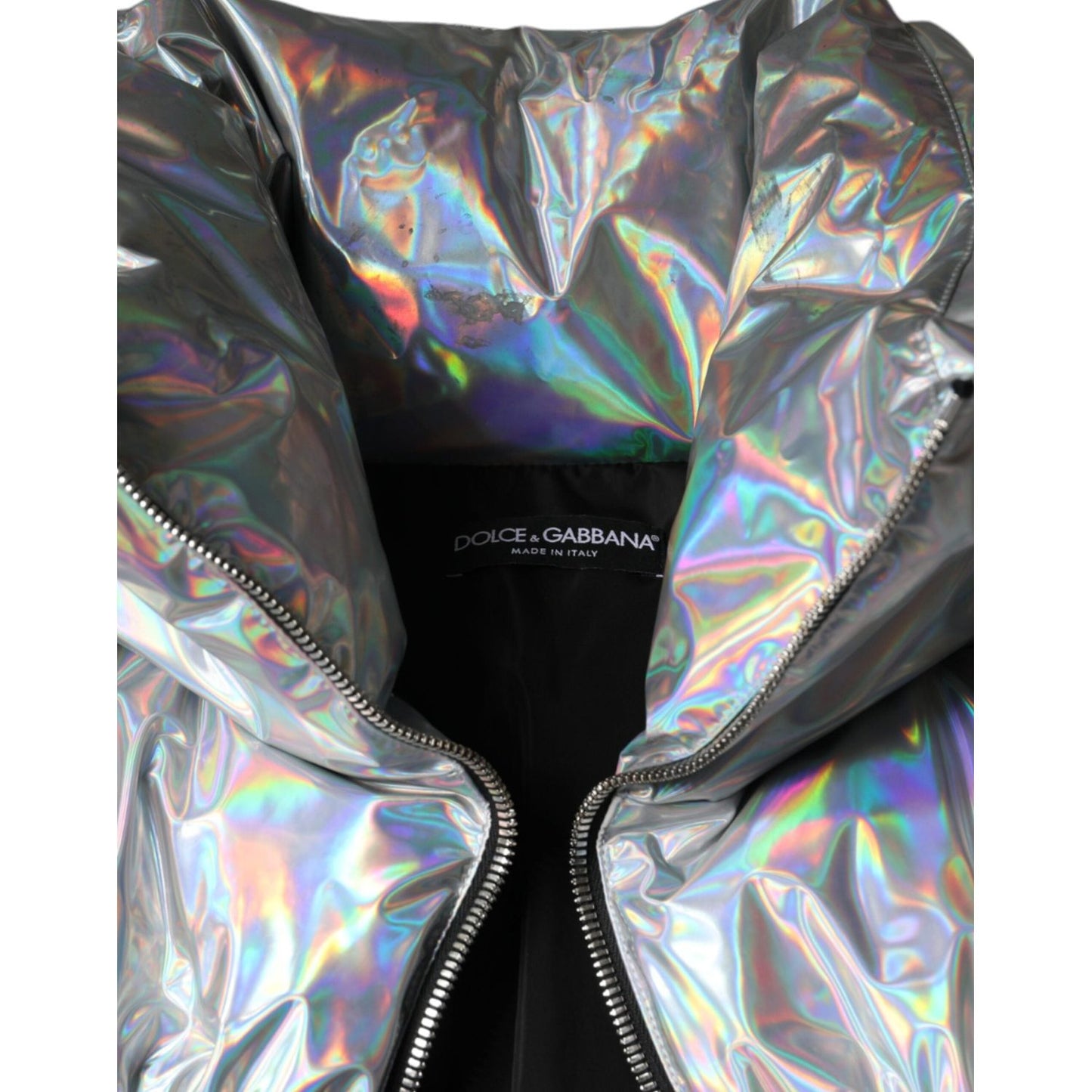 Dolce & Gabbana Silver Iridescent Puffer Full Zip Coat Jacket JKT4096-40