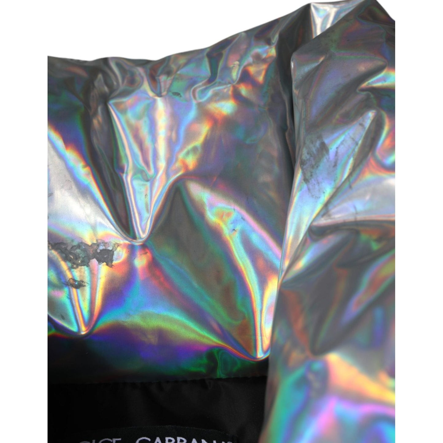 Dolce & Gabbana Silver Iridescent Puffer Full Zip Coat Jacket JKT4096-40