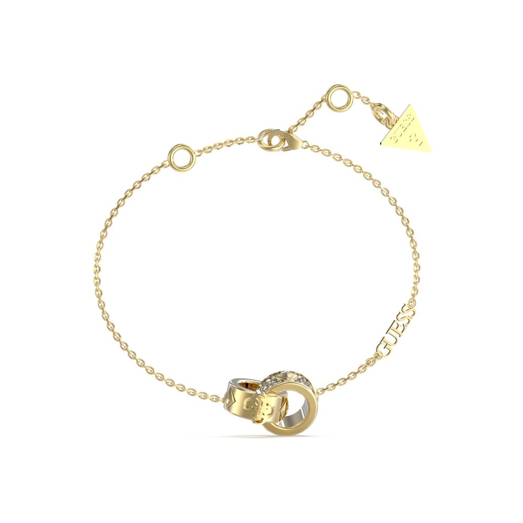 Alt Tag: GUESS JEWELS JEWELRY Mod. JUBB03282JWYGS elegant gold bracelet with intricate loop design and triangle charm