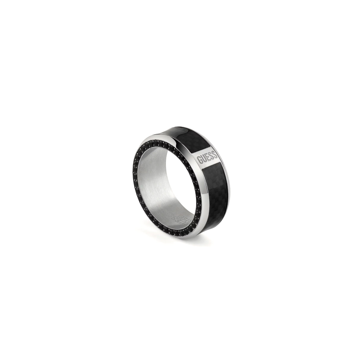 GUESS JEWELS JEWELRY Mod. JUMR04041JWSTBK64 black and silver ring
