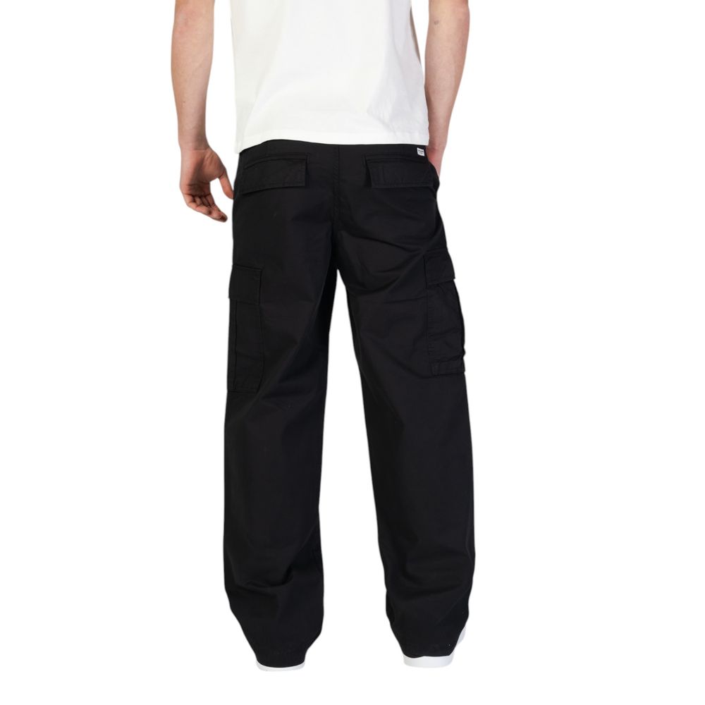 Back view of Jack Jones Black Cotton Cargo Pants with side flap pockets and a comfortable regular fit.