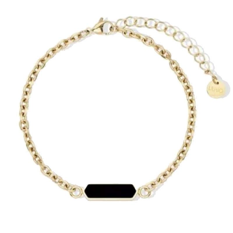 LIU-JO Mod. MLJ592 bracelet from Liu-jo Jewels New Collection, featuring elegant gold chain design and black accent piece.