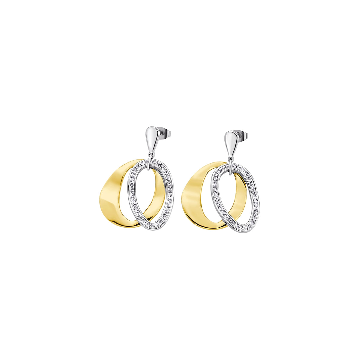 LOTUS JEWELS JEWELRY Mod. LS1672-4/2 elegant gold and silver hoop earrings with crystal accents