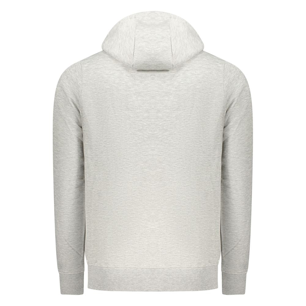 Back view of Norway 1963 Gray Cotton Sweatshirt showcasing long-sleeved hoodie with logo embroidery and zip pockets.