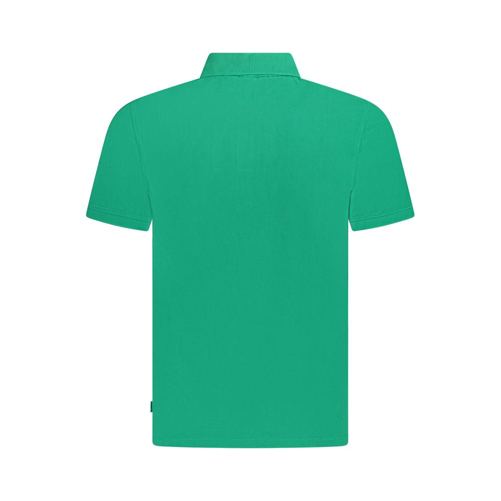 Back view of Pepe Jeans Green Cotton Polo Shirt with short sleeves, 2 buttons, embroidery logo, 100% sustainable cotton.