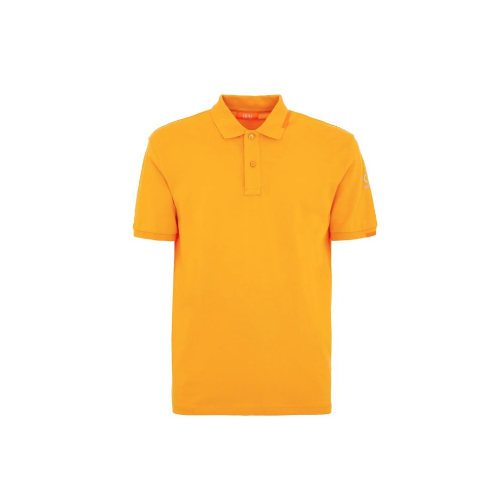 Suns Orange Cotton Polo Shirt with ribbed collar and logo on sleeve featuring a button closure for stylish comfort.