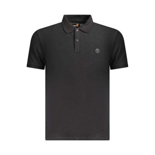 Timberland Black Cotton Men Polo Shirt - slim-fit, short-sleeve, two-button placket, iconic logo, premium 100% cotton.