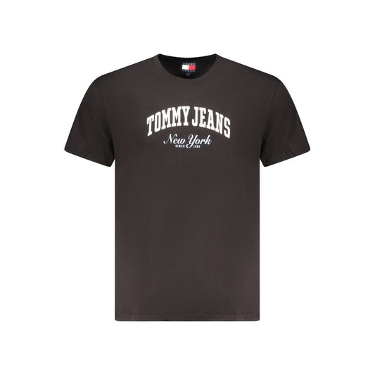 Front view of Tommy Hilfiger Black Cotton Men T-Shirt with logo, classic style for modern fashion enthusiasts.