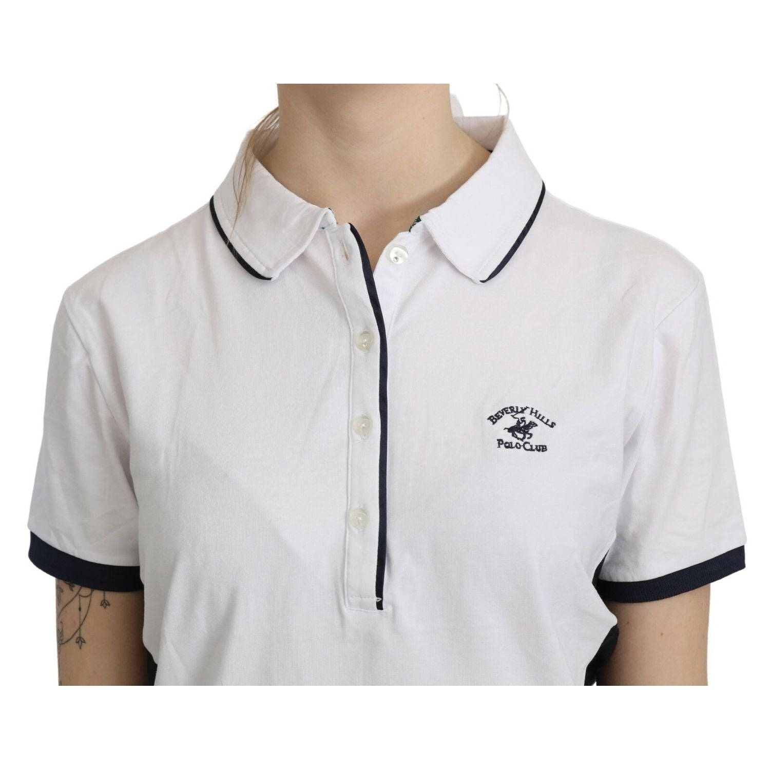 Beverly Hills Cotton White Collared Short Sleeve Top