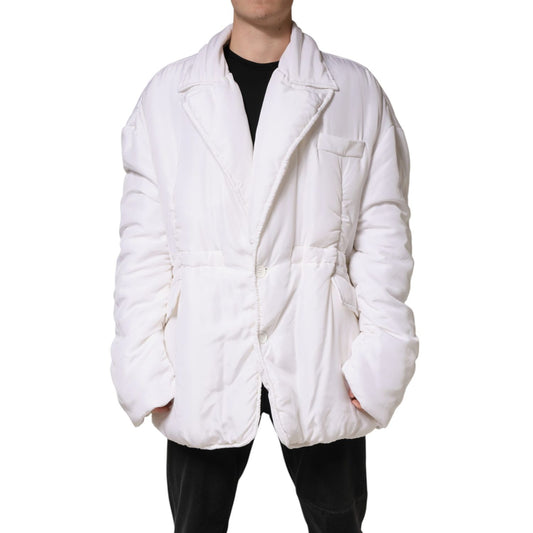 Dolce & Gabbana White Silk Padded Parka Men Coat Jacket