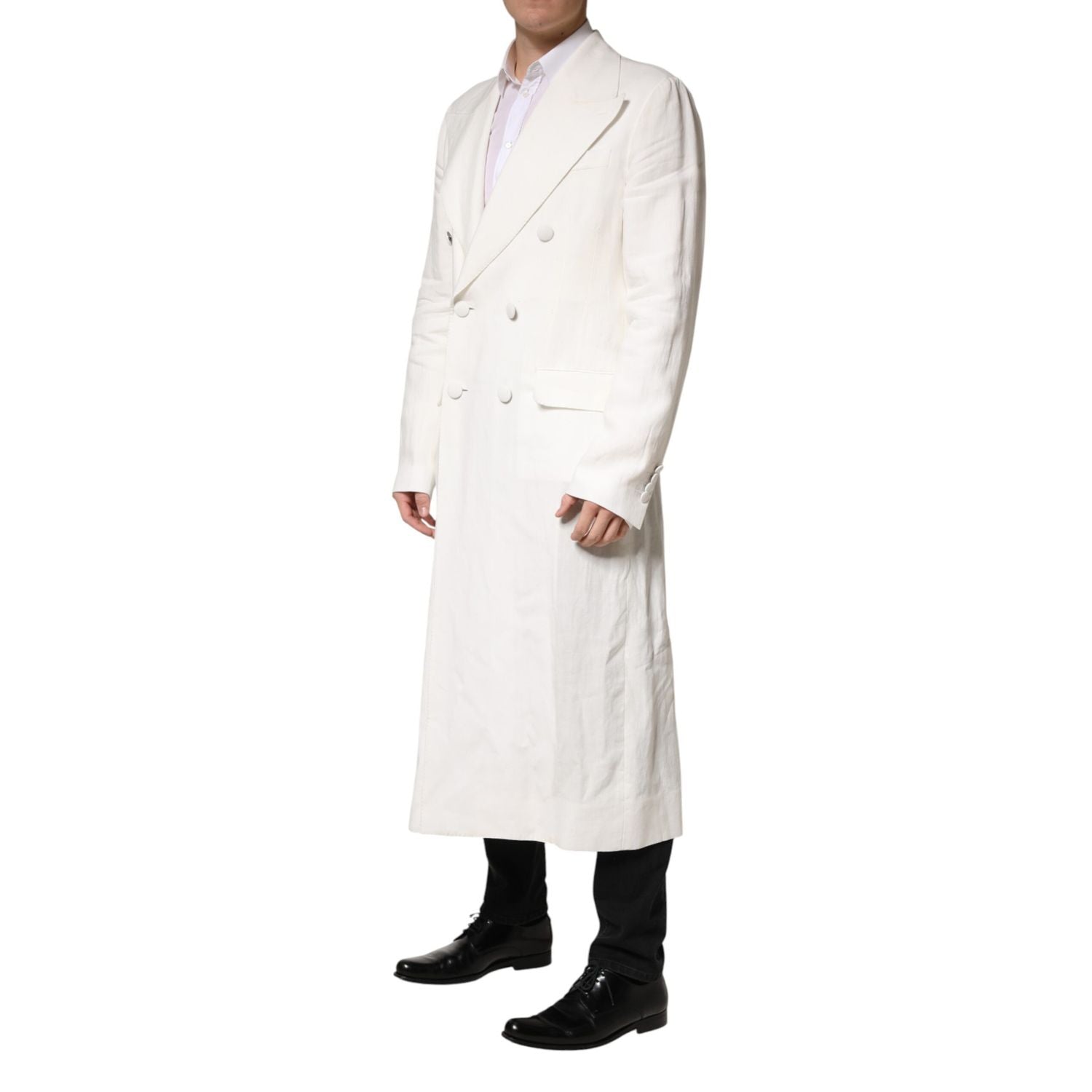Dolce & Gabbana White Double Breasted Men Trench Coat Jacket
