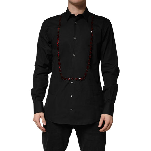 Dolce & Gabbana Black Crystal GOLD Formal Cotton Dress Shirt