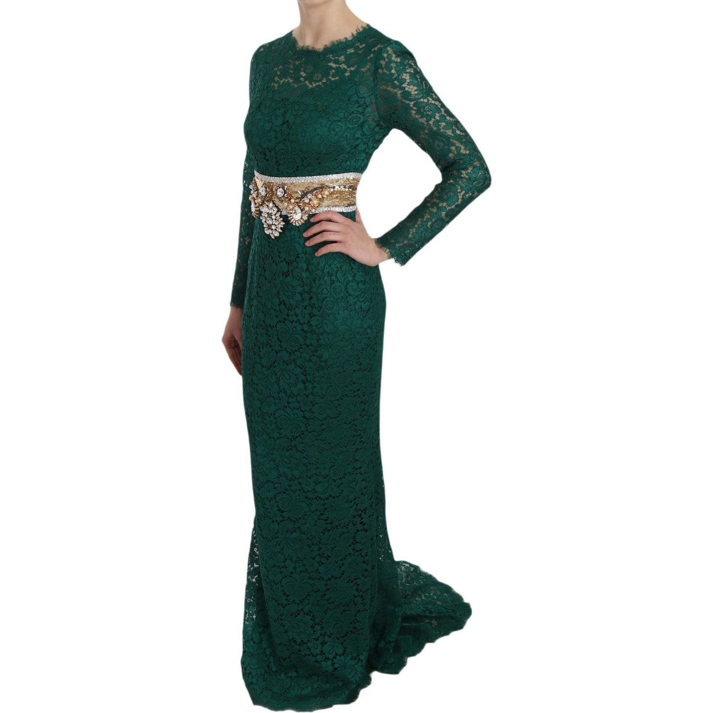 Dolce & Gabbana Crystal Gold Belt Lace Sheath Gown Dress