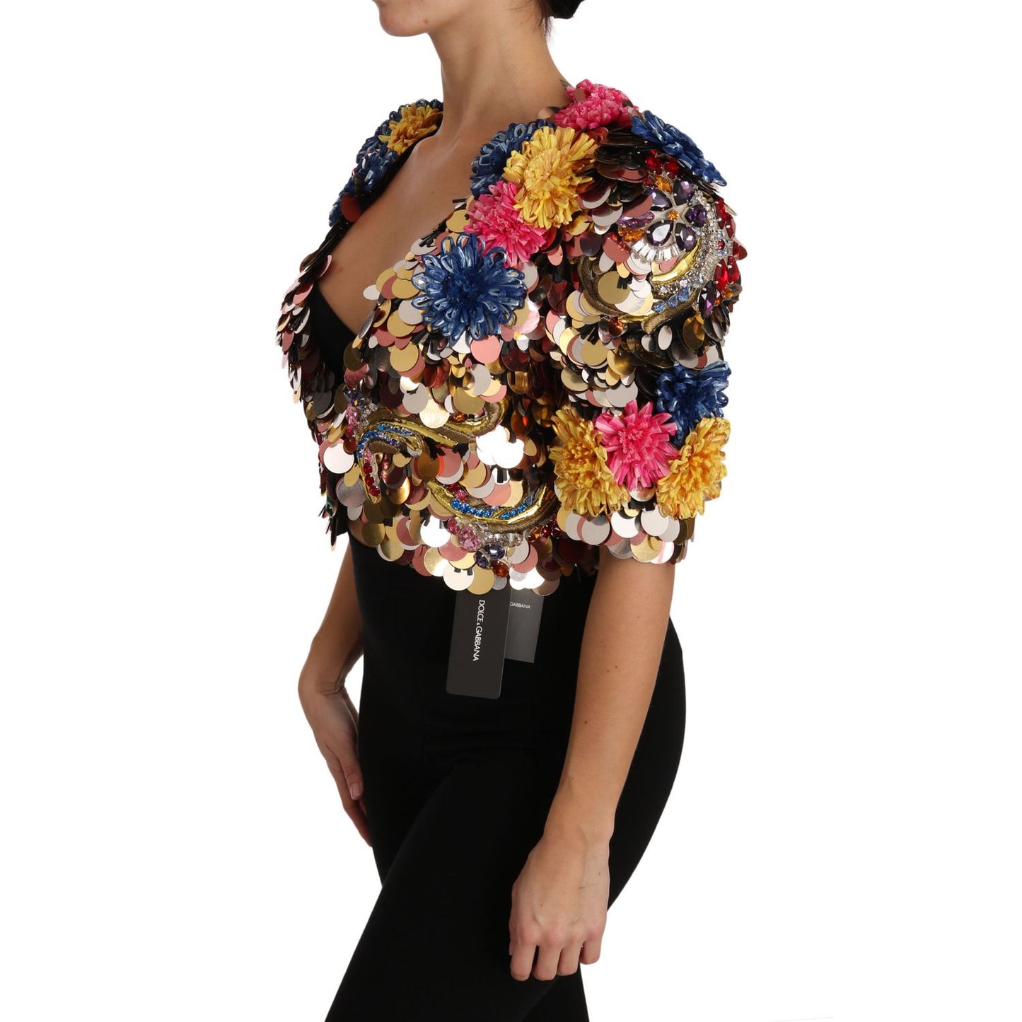 Dolce & Gabbana Crystal Sequined Floral Jacket Coat