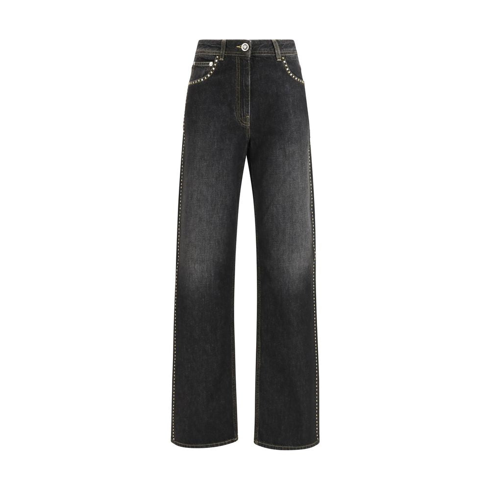 Versace Black Cotton Straight-Leg Jeans 1728,26,27,72470364320,Black,Clothing,Jeans Denim - Clothing,New with tags,Straight-Leg Jeans - Jeans Denim - Clothing,Versace,Women