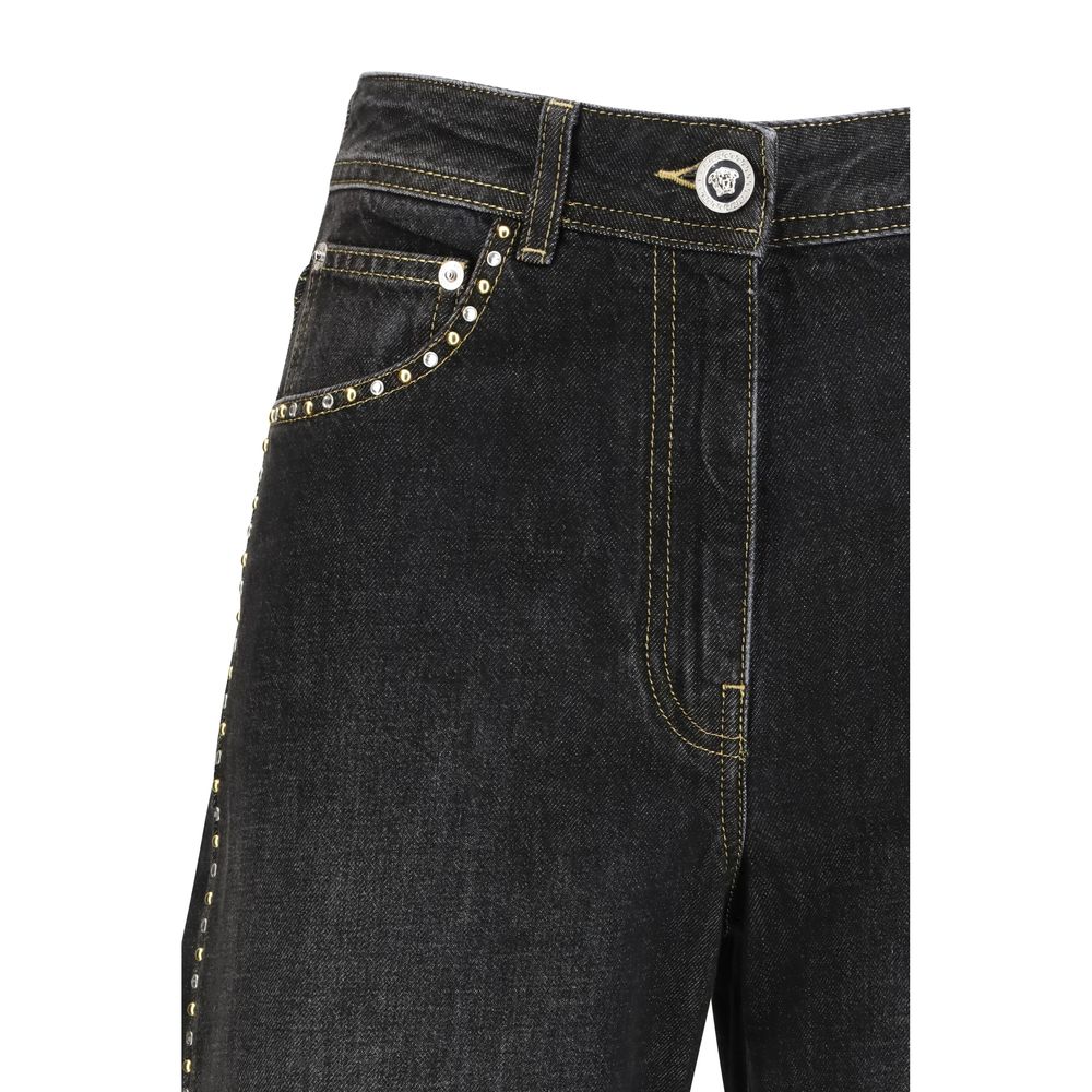 Versace Black Cotton Straight-Leg Jeans 1728,26,27,72470364320,Black,Clothing,Jeans Denim - Clothing,New with tags,Straight-Leg Jeans - Jeans Denim - Clothing,Versace,Women