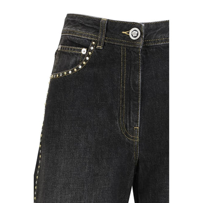 Versace Black Cotton Straight-Leg Jeans 1728,26,27,72470364320,Black,Clothing,Jeans Denim - Clothing,New with tags,Straight-Leg Jeans - Jeans Denim - Clothing,Versace,Women