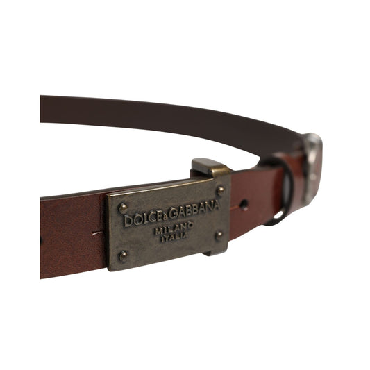 Dolce & Gabbana Brown Leather Logo Metal Buckle Men Belt