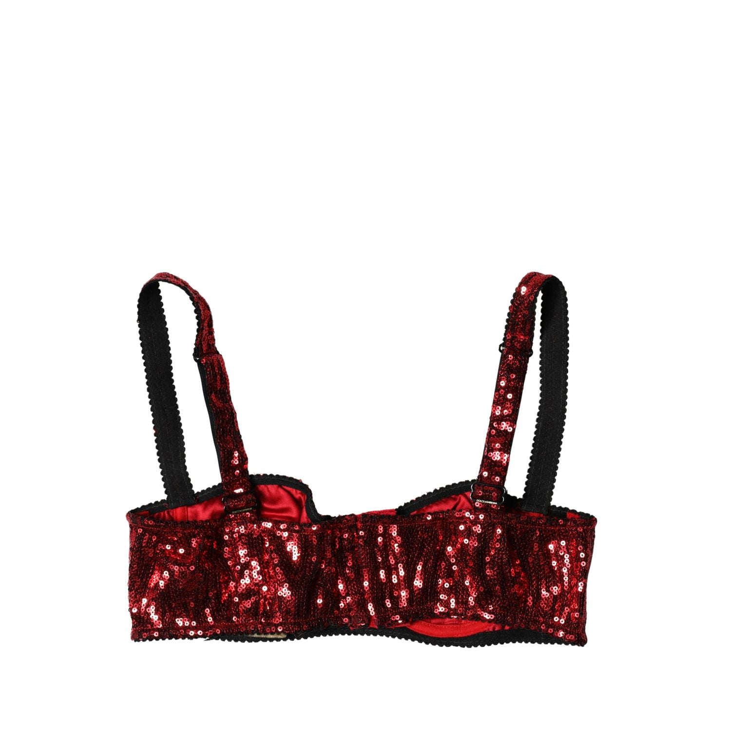 Dolce & Gabbana Red Sequined Nylon Balconnet Bra Underwear