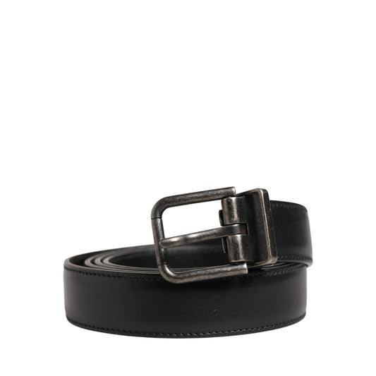 Dolce & Gabbana Men Black Classic Leather Metal Buckle Belt