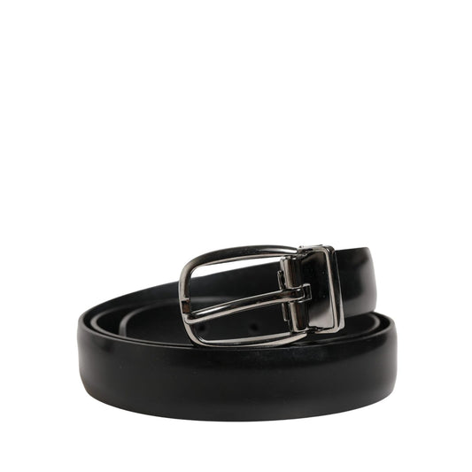 Dolce & Gabbana Men Black Classic Leather Metal Buckle Belt