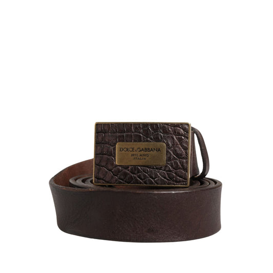Dolce & Gabbana Men Brown Calf Leather Logo Metal Buckle Belt
