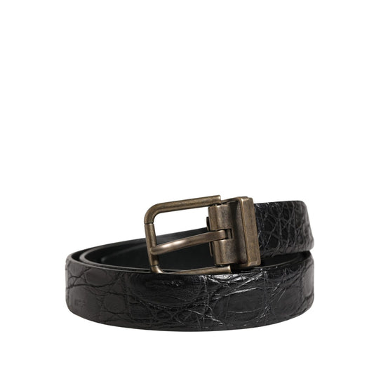 Dolce & Gabbana Men Black Exotic Leather Metal Buckle Belt