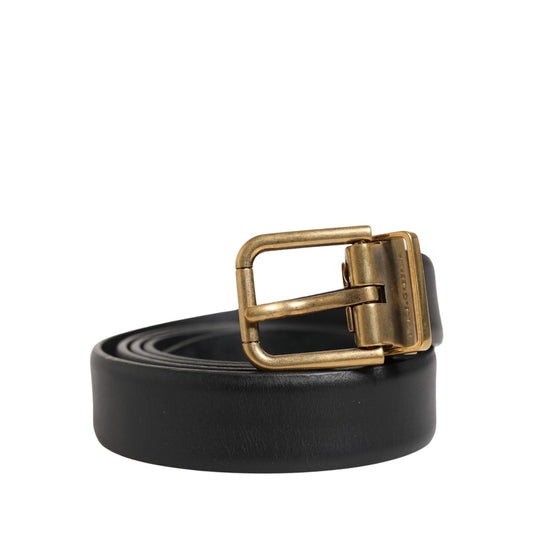 Dolce & Gabbana Men Black Classic Leather Metal Buckle Belt