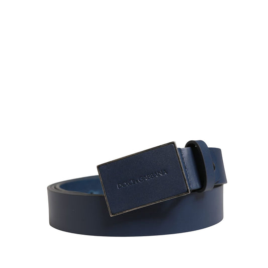 Dolce & Gabbana Dark Blue Calf Leather Logo Metal Buckle Belt