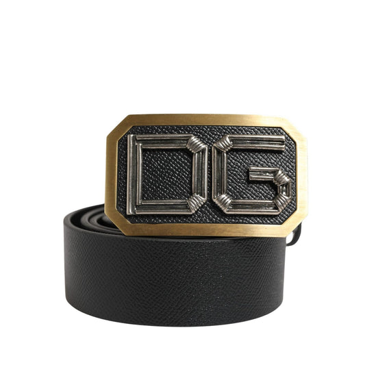 Dolce & Gabbana Men Black Leather DG Logo Metal Buckle Belt