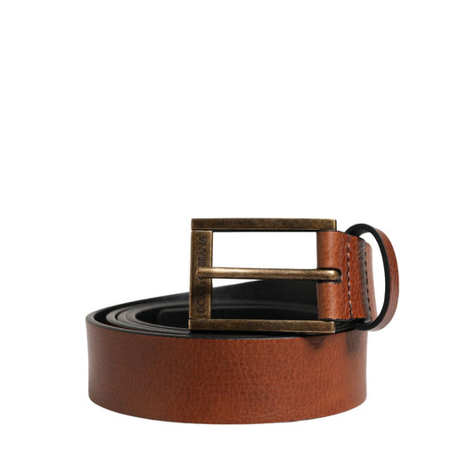 Dolce & Gabbana Men Brown Leather Classic Metal Buckle Belt