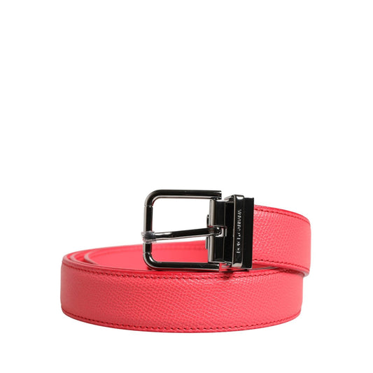 Dolce & Gabbana Pink Calf Leather Silver Metal Buckle Belt