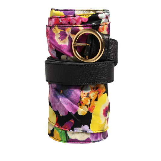 Cavalli Class Multicolor Floral Wide Waist Gold Metal Buckle Cintura Belt