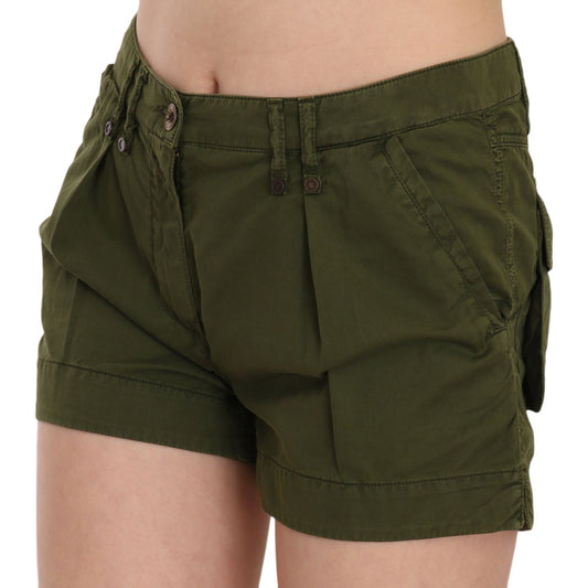 PLEIN SUD Green Mid Waist 100% Cotton Mini Shorts PAN70243-40