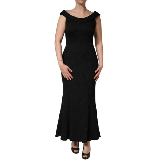 Dolce & Gabbana Black Floral Brocade Sheath Mermaid Dress