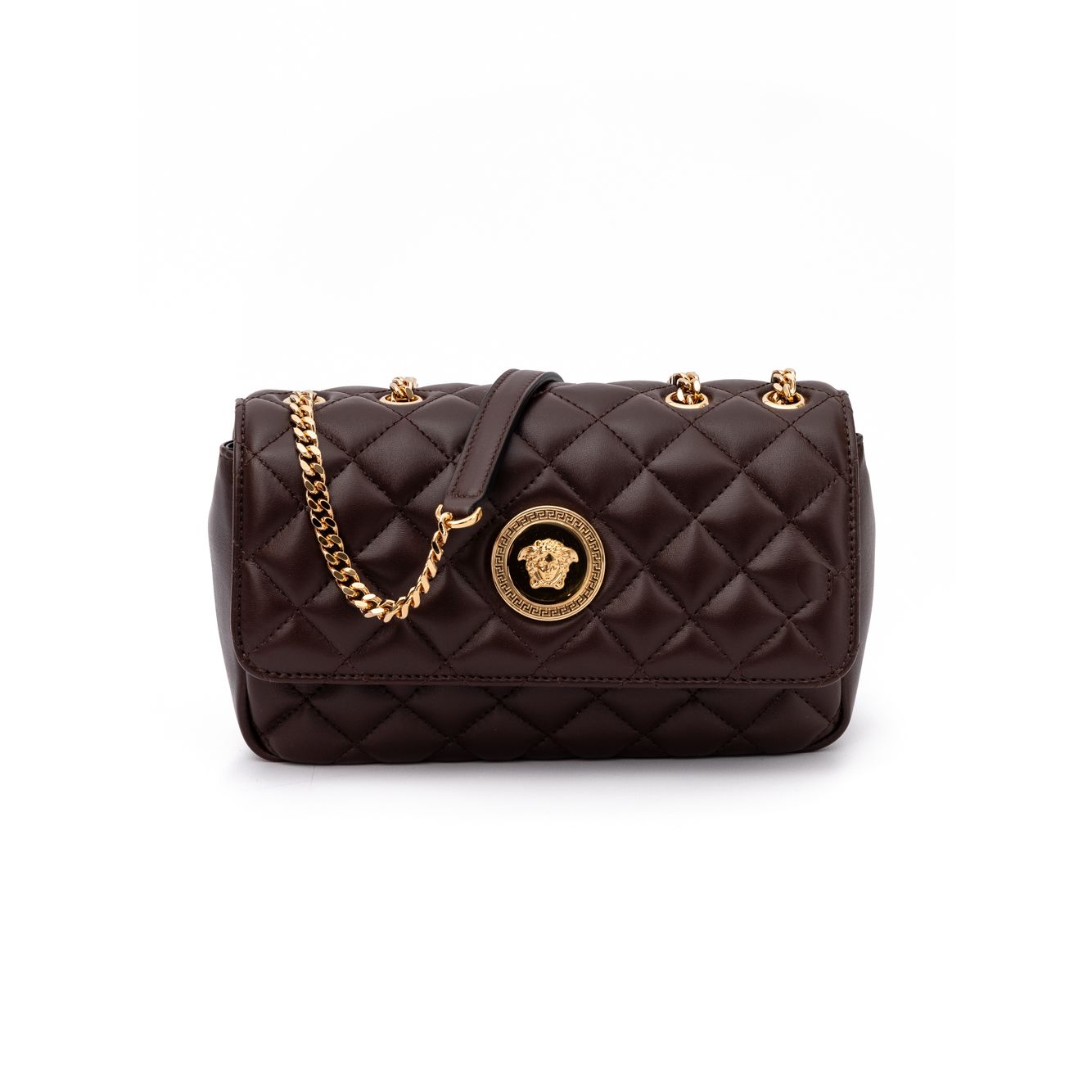 Versace Brown Quilted Leather Shoulder Strap Bag