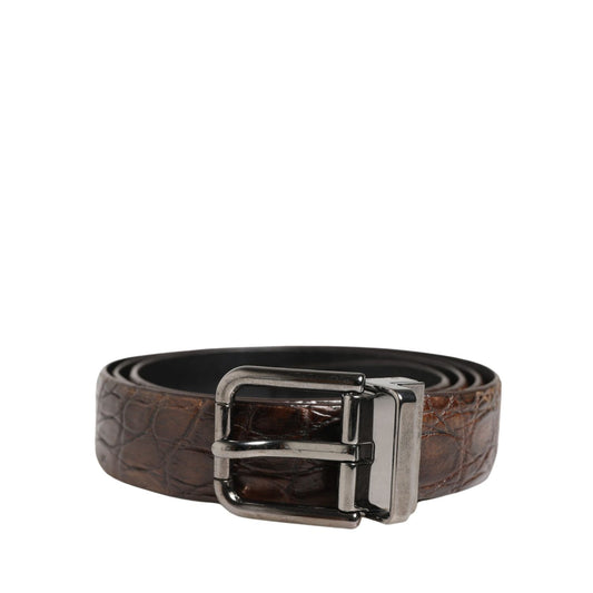 Dolce & Gabbana Brown Leather Silver Tone Metal Buckle Belt