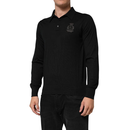Dolce & Gabbana Black Crest Long Sleeve Men Pullover Sweater