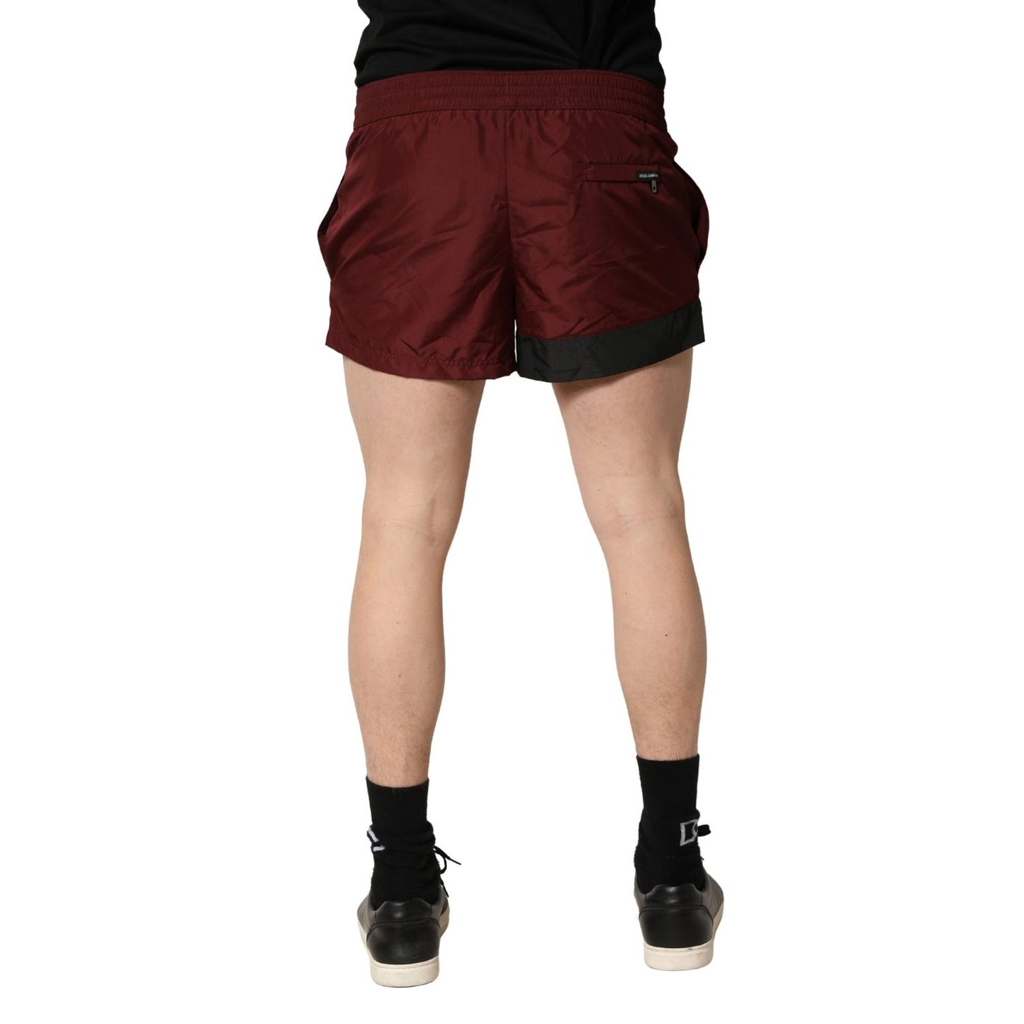Dolce & Gabbana Maroon Polyester Drawstring Shorts Swimwear