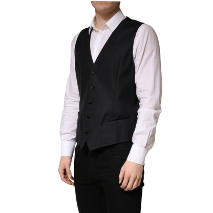 Dolce & Gabbana Black Wool Single Breasted Men Waistcoat Vest