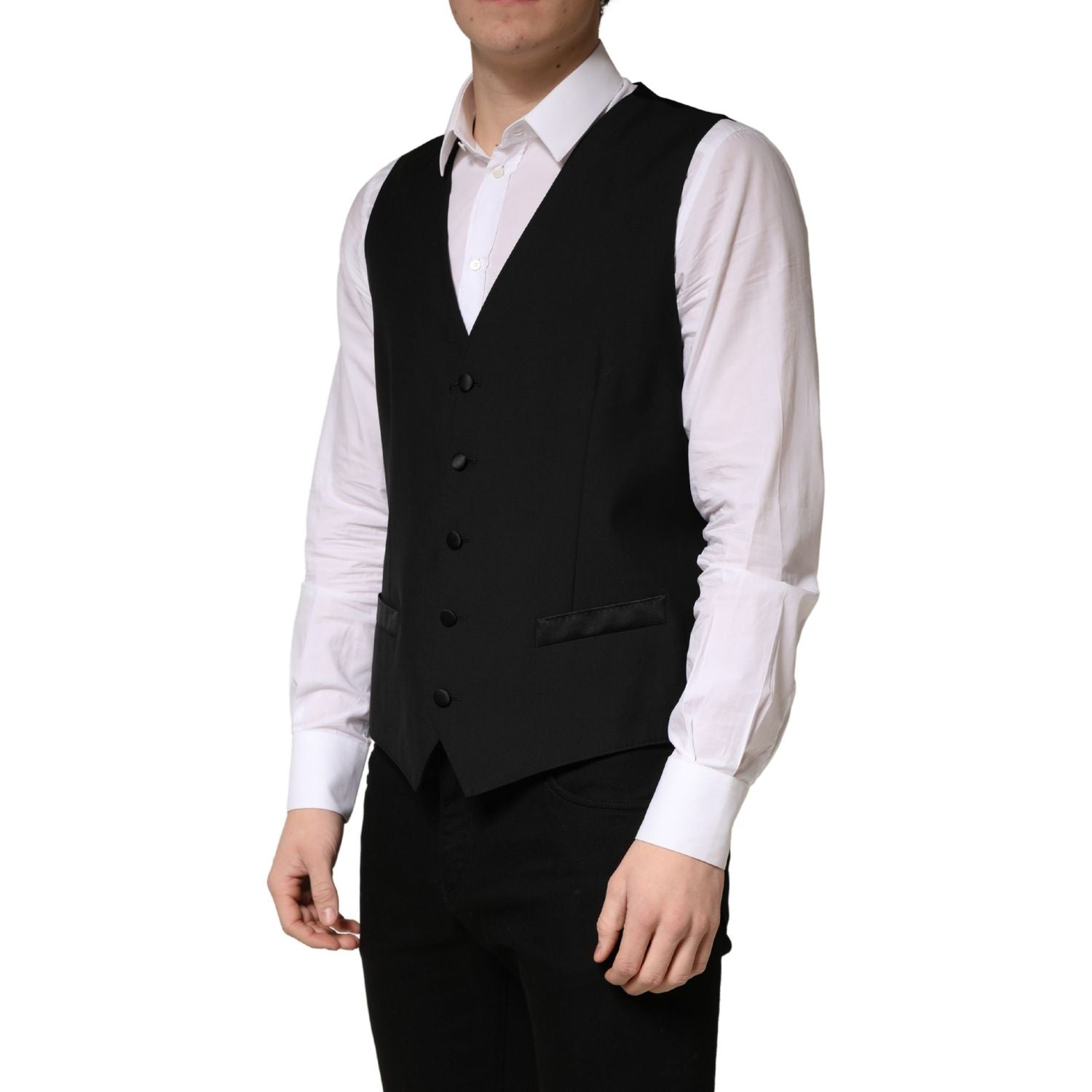 Dolce & Gabbana Black Wool Single Breasted Men Waistcoat Vest