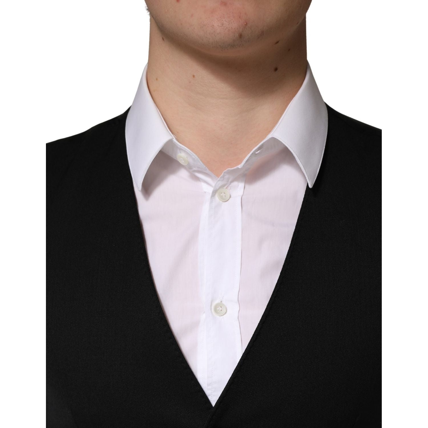 Dolce & Gabbana Black Wool Single Breasted Men Waistcoat Vest