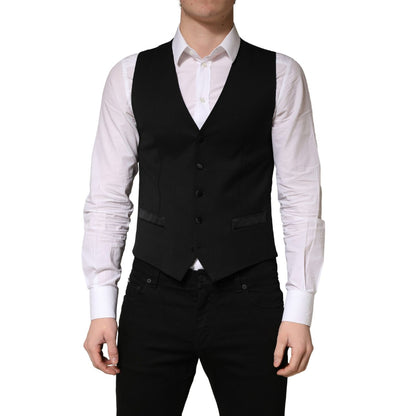 Dolce & Gabbana Black Wool Single Breasted Men Waistcoat Vest