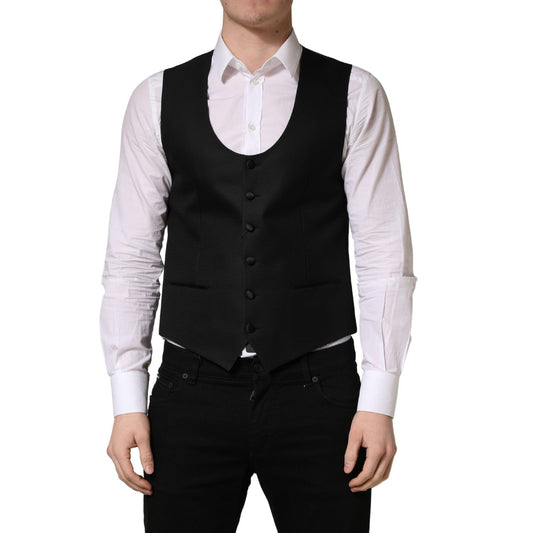 Dolce & Gabbana Black Wool Single Breasted Waistcoat Vest 1728,67345645728,Black,Clothing,Dolce & Gabbana,IT48 | M,Material: 65% Virgin Wool 30% Silk 5% Polyester,Men,New with tags,Suits & Blazers - Clothing,Waistcoats - Suits & Blazers - Clothing