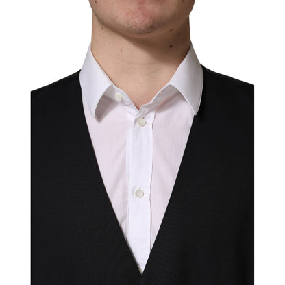 Dolce & Gabbana Black Wool Single Breasted Waistcoat Vest