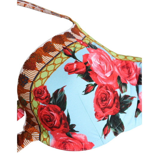 Dolce & Gabbana Multicolor Floral Print Halter Bikini Top Swimwear