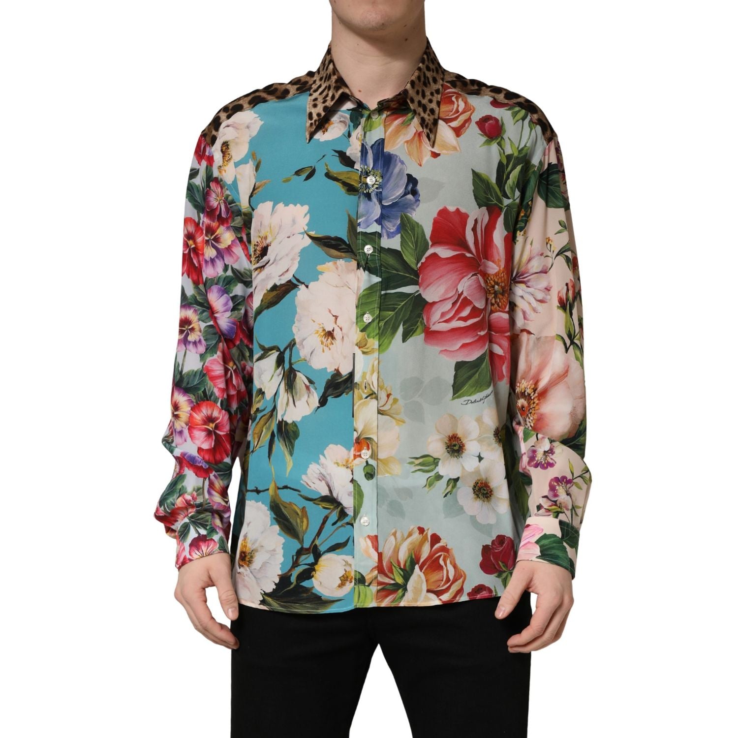 Dolce & Gabbana Multicolor Floral Animal Print Collared Shirt